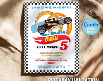 Hot Wheels Birthday Invitation, Racing Car Party (Printable Editable Evite)