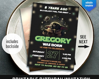 Grogu Birthday Invitation, Star Wars Invite, Editable Template (Digital Download)