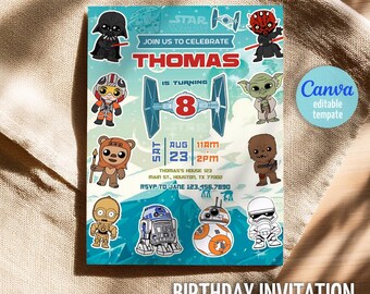 Star Wars Birthday Invitation, Editable Canva Template (Digital Download)