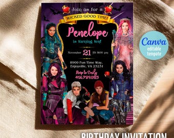 Descendants Birthday Invitation, Editable Digital Template