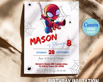 Printable Boy Birthday Invitation, superhero birthday invite, spidey friends invitation, spiderman birthday party invite, super hero