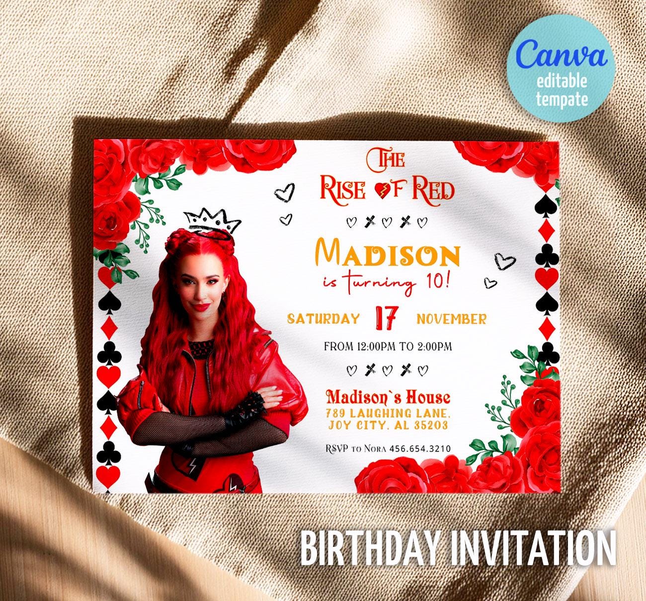 Descendants Rise of Red Invitation, Printable Editable Birthday Invite, Descendants Party Invitation Digital template, teens birthday party