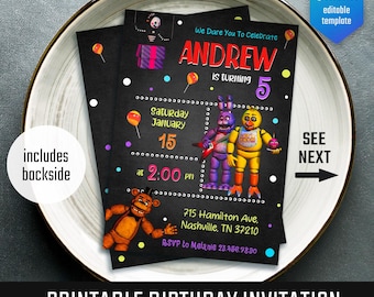 Freddy Five Nights printable birthday invitation, Freddy's birthday invite, FNaF Birthday Party invite template, Gaming invite, Video Game