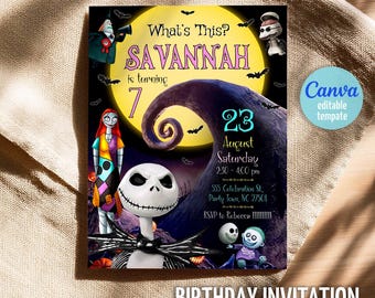 Printable Jack Skellington Birthday invitation, Halloween Party invite template, The Nightmare Before Christmas editable invitation