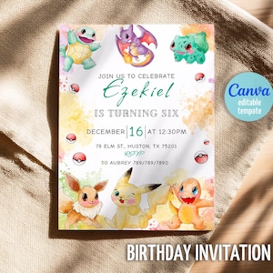 Invitación de cumpleaños imprimible, invitación de cumpleaños, invitación editable, invitación de cumpleaños de anime, descarga instantánea