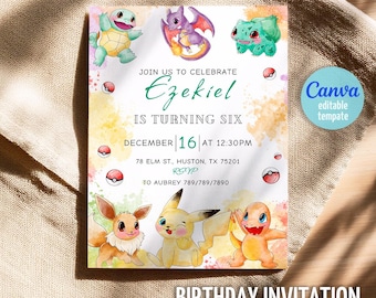 Printable birthday invitation, b-day invite, editable invitation, Anime Birthday invite, instant download