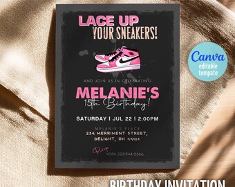 Sneaker Ball Birthday Invitation, Editable Canva Template (Digital Download)