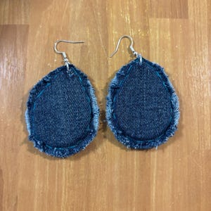 Upcycled Denim Earrings – Handmade Blue Jean Dangle Earrings -Lightweight Boho Eco-Friendly Jewelry Unique Gift for Her