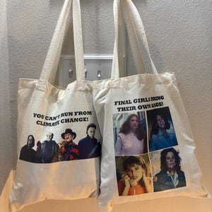 Horror Movie Tote Bags (set of 2) – Final Girls  &  Slasher Reusable Tote Bags– Eco-Friendly and Funny Gifts