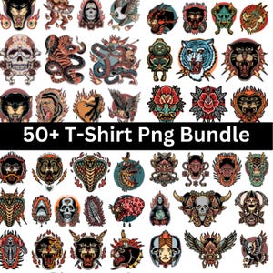50+ Tattoo T-Shirt PNG Bundle | Traditional Tattoo Designs | Creature Graphics | Commercial Use