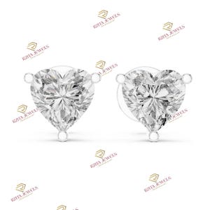 1.00 CT GRA Certified Heart Cut Moissanite Diamond Stud Screwback Earrings | VVS2 D-E Color | Gold or Silver | Handmade | Rzita Jewels