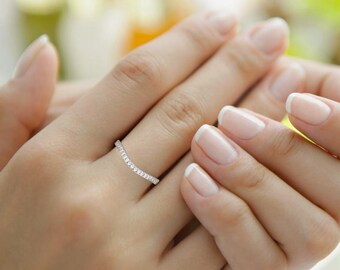 Half Eternity Wave Band lab Grown Diamond Ring | Curve Stacking Band Anniversary Gift | Unique Wedding Ring | Handmend Ring