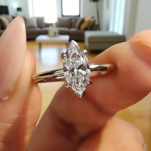 2 carat Marquise Cut Lab Grown Diamond Solitaire Engagement Ring , IGI Certified E Color VVS2 Clarity , 14k Gold Ring gift for her