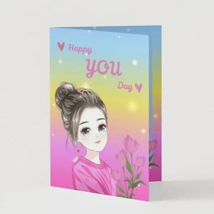 Cartão de aniversário para imprimir para mulheres | Cartão fofo de anime | Cartão de aniversário faça você mesmo | Cartão de aniversário de desenho animado | Cartão de aniversário de menina rosa |