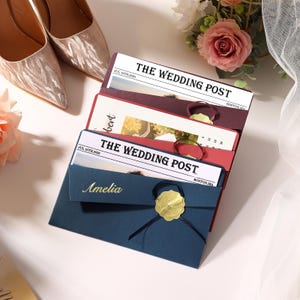 Carte postale de faire-part de mariage personnalisée, Faire-part de mariage à destination, Carte postale d'invitation bleue, Faire-part de mariage, Faire-part unique
