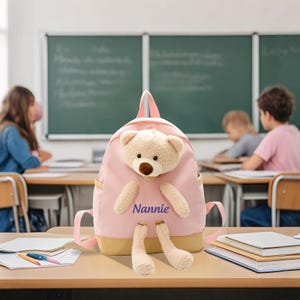 Sac à dos personnalisé avec prénom pour enfant avec breloques ours, cartable pour enfant, Rentrée des classes, sac à dos en peluche personnalisé pour cadeau d'école, cadeau pour enfant