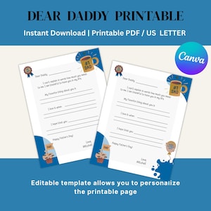 Regalo para el Día del Padre, Completa los espacios en blanco, Editable, Imprimible, Regalo para papá, Carta para el Día del Padre de un niño, Todo sobre papá, Regalo único para papá