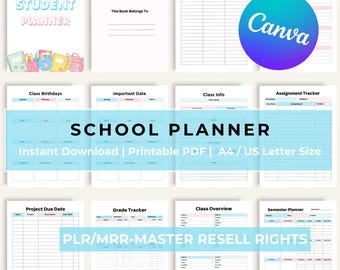 Kids School Planner Bundle, 54-Page Student Homework Tracker,  PDF Download, Canva Template