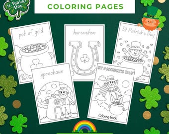 St. Patrick's Day Coloring Pages, Leprechauns & Shamrocks, Colouring Activity,  Digital Download
