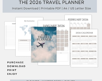 Printable Travel Planner, Trip Itinerary, Packing List (Digital Download)