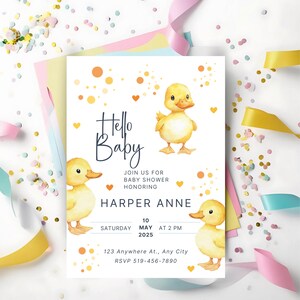 Duck Shower Invitation, Baby Shower Invite, Duck Themed Party, Gender Neutral Shower, Custom Shower Cards, Cute Baby Invitation ,Editable