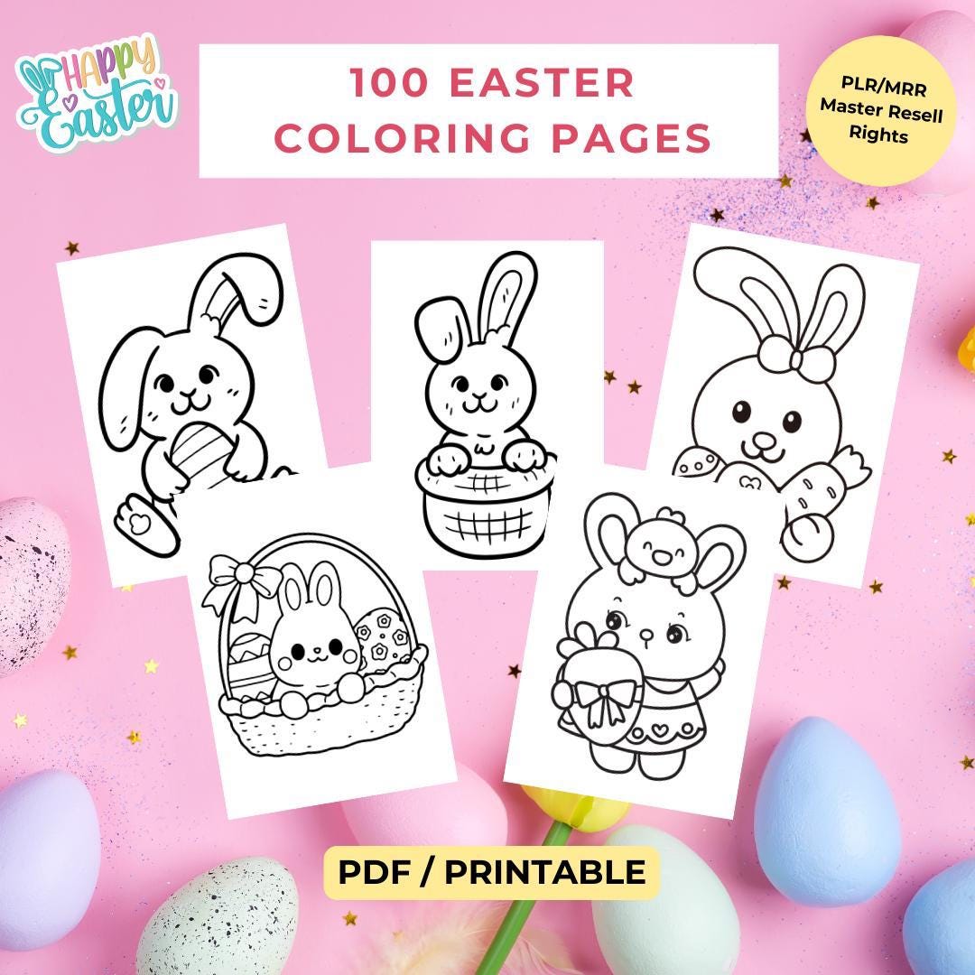 100 Easter Coloring Pages for Kids, Printable Activity Book , PLR & MRR ...