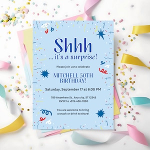 50th Birthday Invitation,Milestone Birthday Invite, Surprise Birthday Party,  Adult Party Invite, Editable Digital Download