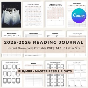 2025-2026 Book Reading Journal, Printable Planner, Book Tracker,  Canva Templates, Digital Download