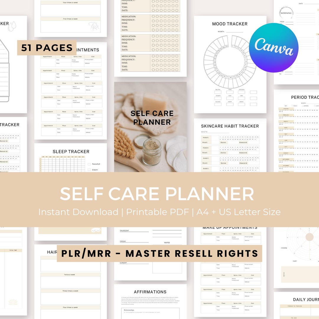 Self Care Planner, Printable Wellness Journal With PLR/MRR, Self Care ...