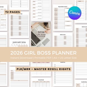 2026 Girl Boss Planner, Work Organizer ,Printable Product Planner, Goal Setter | Instant Download, PLR, MRR,  Digital Download