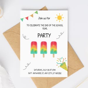 Last day of school party, end of the school year celebration, editable flyer for preschool, prek, kindergarten, text, email, class party