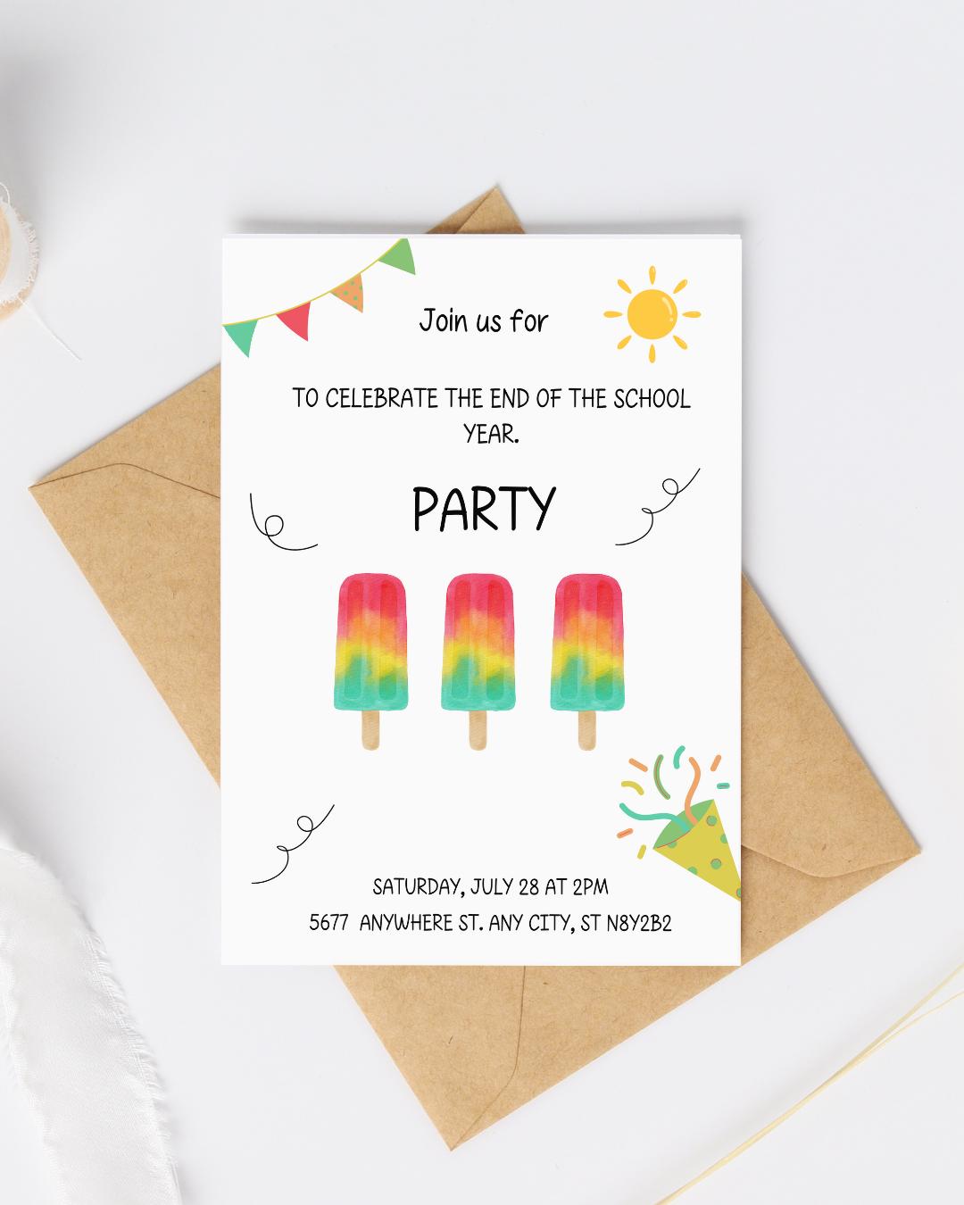 End of School Year Party Invitation, Editable Canva Template,  Digital Download