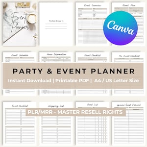 Party & Event Planner, Printable Planner, PLR, MRR, Event Party Planner, Event Planning, Editable Party Guest List Tracker,  Canva Template