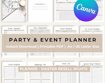 Party & Event Planner, Printable Planner, PLR, MRR, Event Party Planner, Event Planning, Editable Party Guest List Tracker,  Canva Template