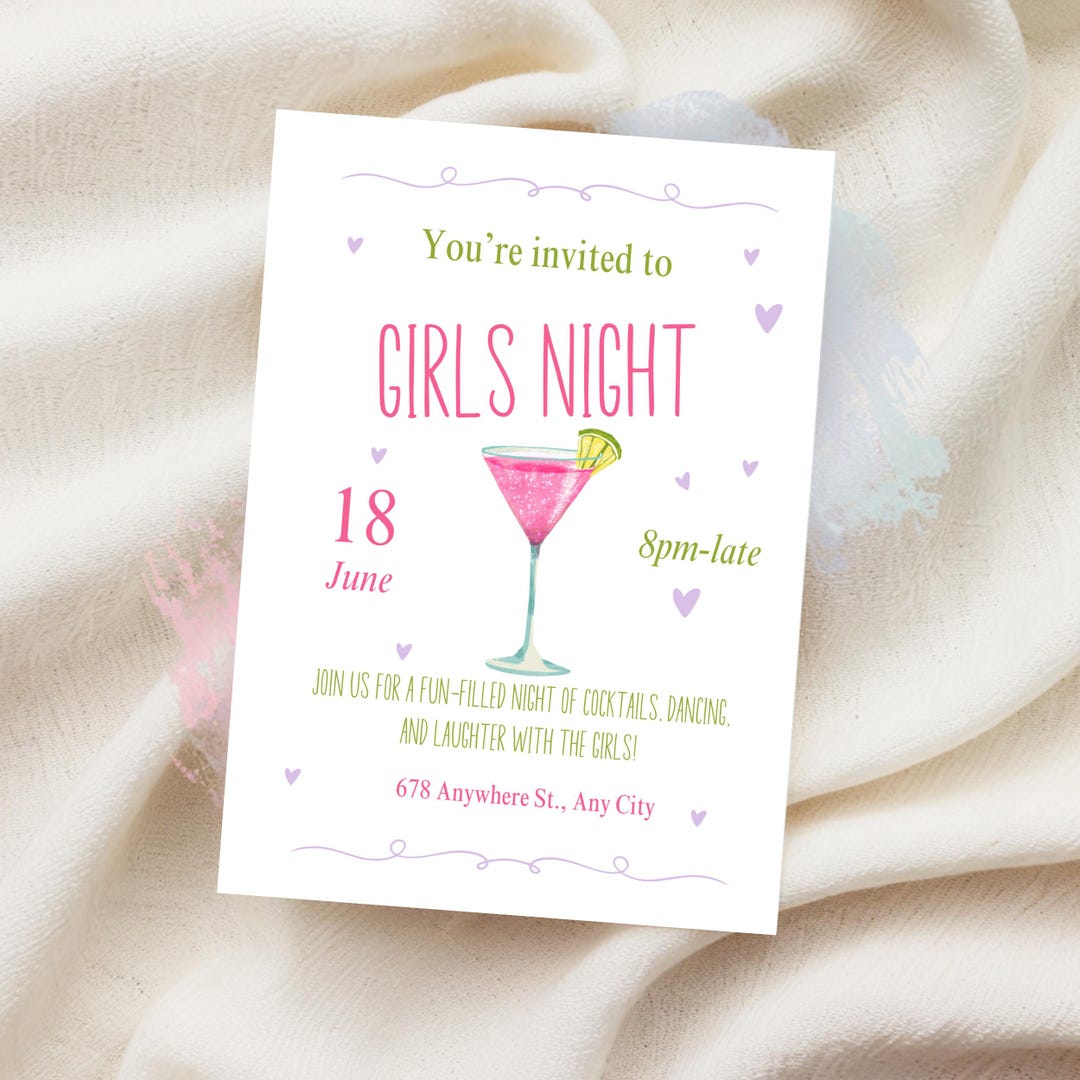 Editable Girls Night Out Invitation, Ladies Night, Pink & Purple Party ...