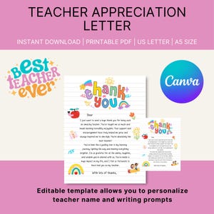Carta de agradecimiento al maestro (editable) de fin de año escolar, carta de despedida imprimible, carta de agradecimiento al maestro, último día de clases