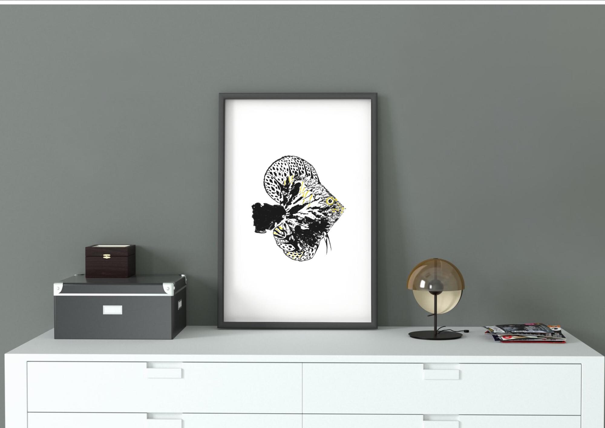 Discus Print Black Discus 5 – Original Printable Poster, Hand-painted Fish - Etsy
