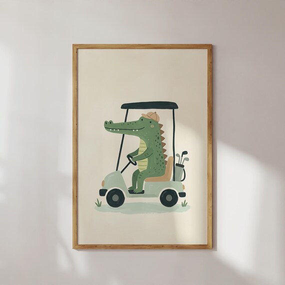 Crocodile Golf Wall Art Printable, Funny Alligator Golf Illustration, Kids Nursery Animal Poster, Toddler Room Decor, Digital Download