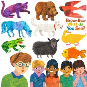 Brown Bear What Do You See? Clip Art Set | Transparent PNG Digital Download Eric Carle Printable Transparent Illustration Nursery Classroom