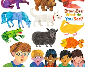 Brown Bear What Do You See? Clip Art Set | Transparent PNG Digital Download Eric Carle Printable Transparent Illustration Nursery Classroom