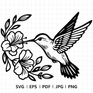 Hummingbird Flowers Svg File | Florals Svg | Hummingbird Clipart | Hummingbird Svg | Svg Png Eps Files for Cricut Silhouette Printable