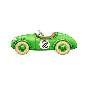 Vintage Green Race Car 2nd Birthday PNG: Transparent Design (Digital Download)