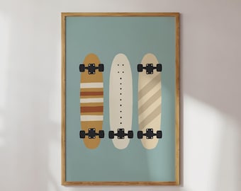 Retro Skateboards - Wall Art for Kids - Modern Blue Decor (Digital Download)