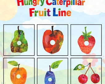 Bruco Affamato con Frutto PNG, stile Eric Carle, Clip Art (Download Digitale)