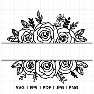 Floral Split monogramme SVG, cadre monogramme, floral svg, png, cadeau personnalisé svg cadre fleur, panneaux de mariage, panneaux botaniques, téléchargement numérique