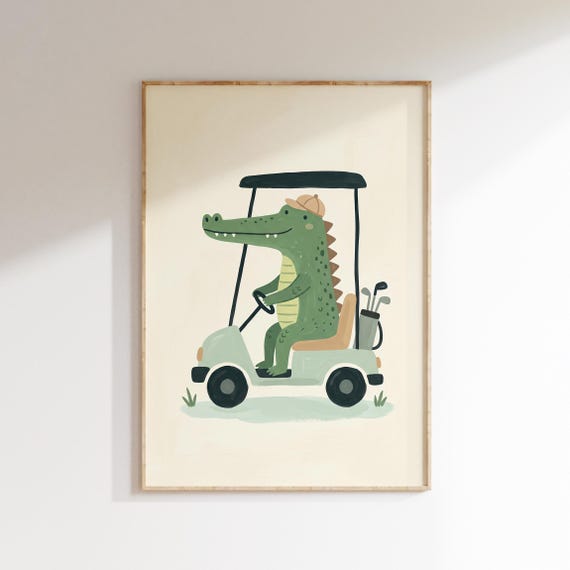 Crocodile Golf Wall Art Printable, Funny Alligator Golf Illustration, Kids Nursery Animal Poster, Toddler Room Decor, Digital Download