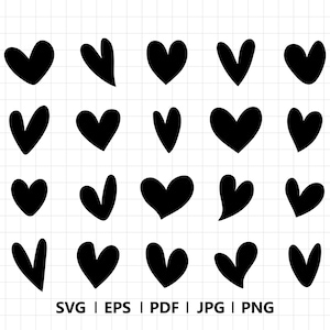 Hand Drawn Black and White Hearts Svg Bundle Valentines Day Love Doodles Clipart Set Flat Icons Pack Vector Cut files for Cricut PNG JPG eps