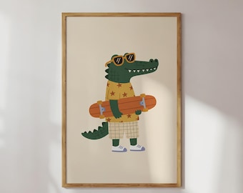 Skateboarding Crocodile - Wall Art for Kids - Kids Room Decor (Digital Download)