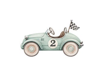Vintage groene raceauto 2e verjaardag PNG: transparant ontwerp (digitale download)