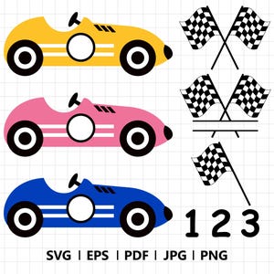Racing Car SVG,Layered,Paper,Race,Retro,Birthday,Topper,Boy,Kids,Cut file,Vinyl,Transportation,Cricut,Vehicles,Racing Flag,Checkered Racing